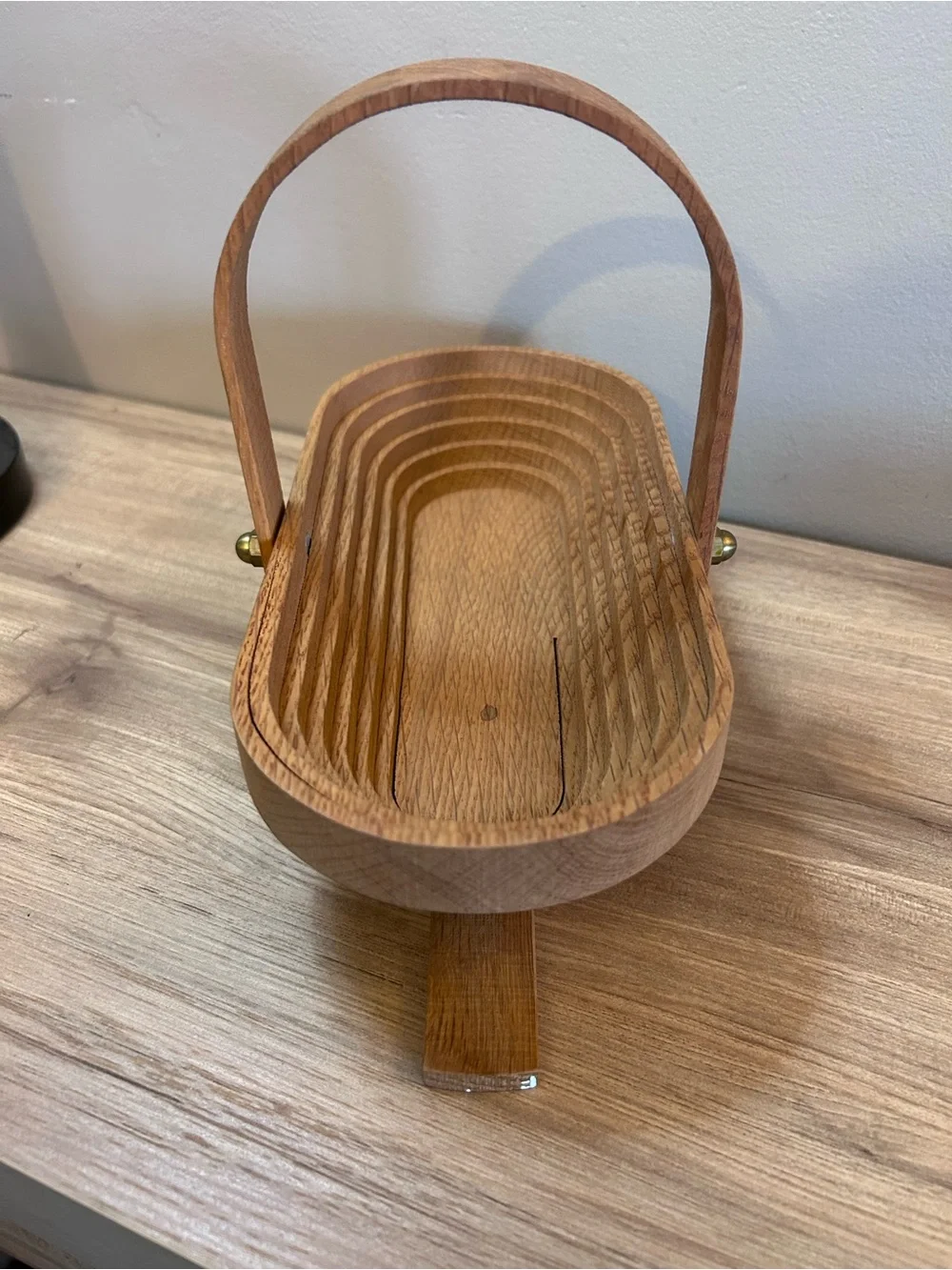 Vintage Wood Handle Basket in Natural Tan